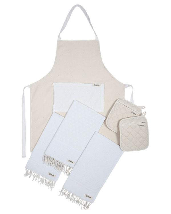 Cyperus Mixed Bundle Natural - 1 Towels Set, 1 Apron, 1 Pot Holder Set