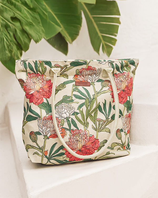 Floral Beach Tote - Sage