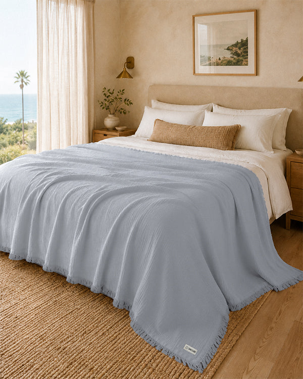 Lara Light Grey - Muslin Blanket - Queen