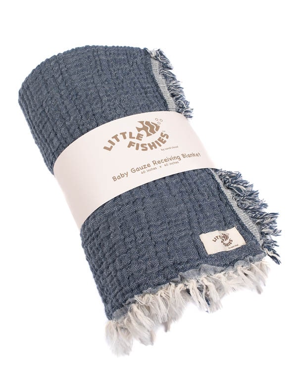 Little Fishies Gauze Receiving Blanket - Navy