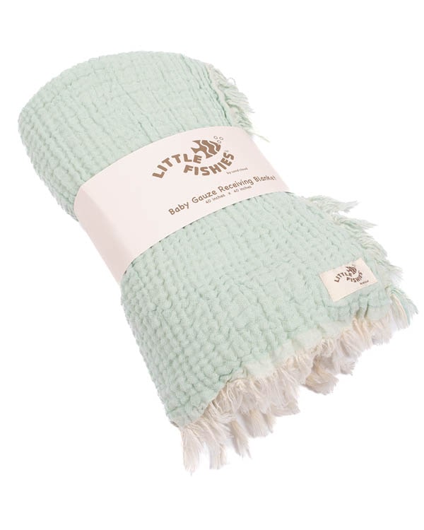 Little Fishies Gauze Receiving Blanket - Seafoam