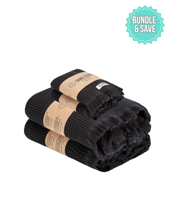 Micro Waffle XL Bath Bundle - Black