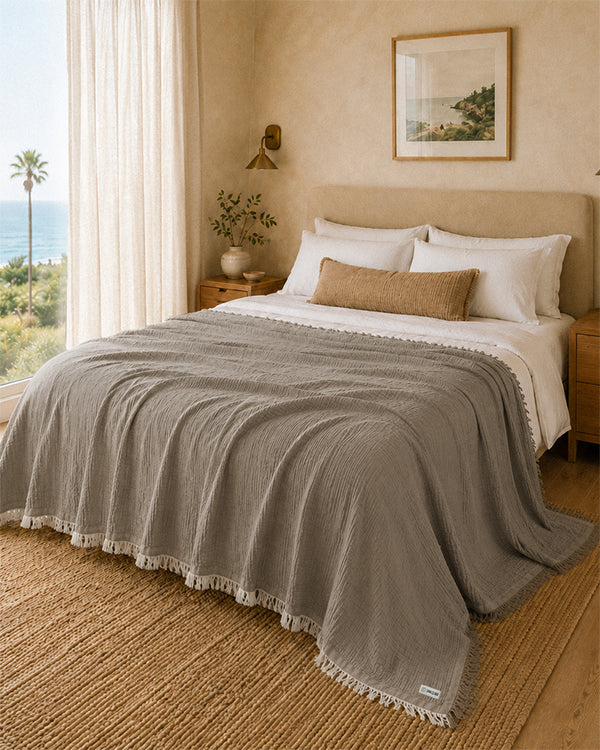 Senna Melange Muslin Blanket Beige- Queen
