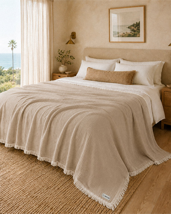 Senna Taupe - Muslin Blanket - Queen