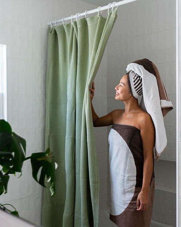 Micro Waffle Shower Curtain Sage